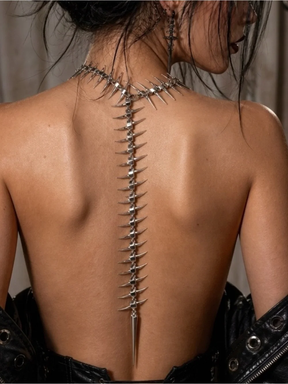 Silver Skeleton Spine Bones Back Chain Necklace